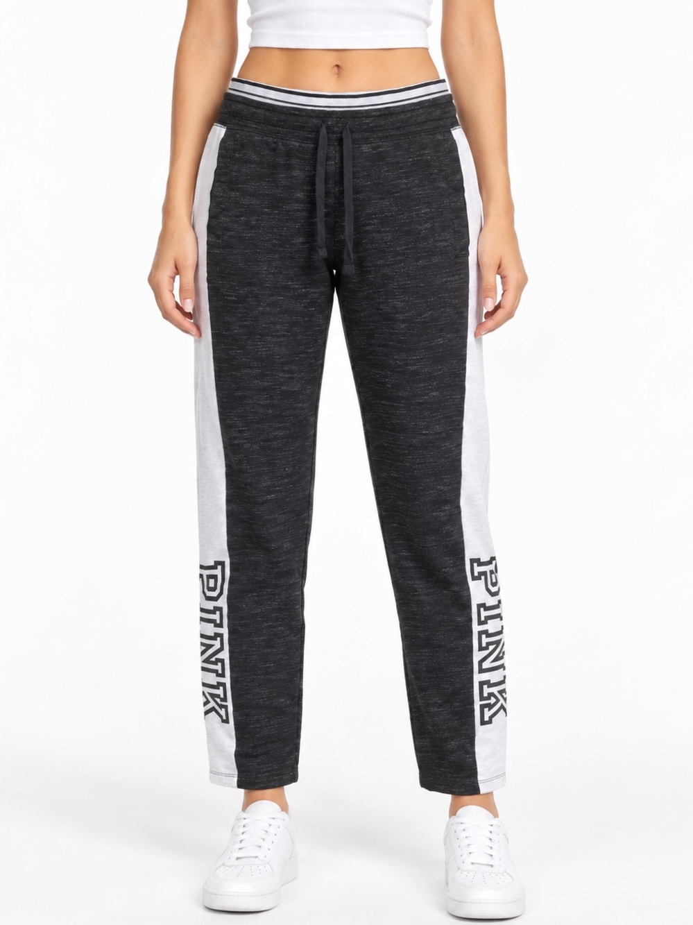 PINK Victoria’s Secret Logo Side Stripe Slim Sweatpants Gray White M